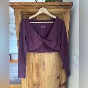 H&M Twist-Front Long Sleeve Active Crop Top - Plum XL